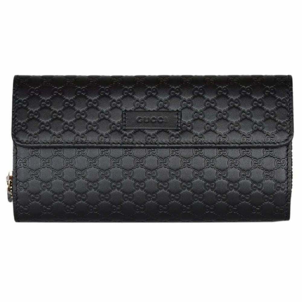 Gucci Signature Micro GG Black Fold Wallet Leather Purse Italy Zip Card Case NEW